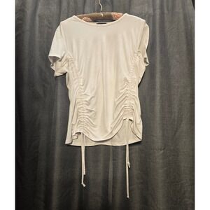 Rouge Collection Ruched Drawstring‎ T-Shirt Casual Top White 2X